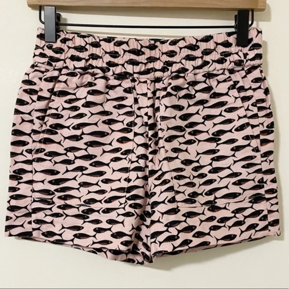 J. Crew Light Pink Linen Blend Minnow Sardine Fish Print Pull On Shorts Size XXS